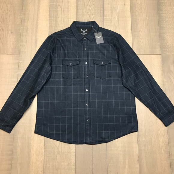 Age Of Wisdom Other - Age of Wisdom Flannel Shirt Mens Size XL Blue Windowpane Plaid Button Up Stretch